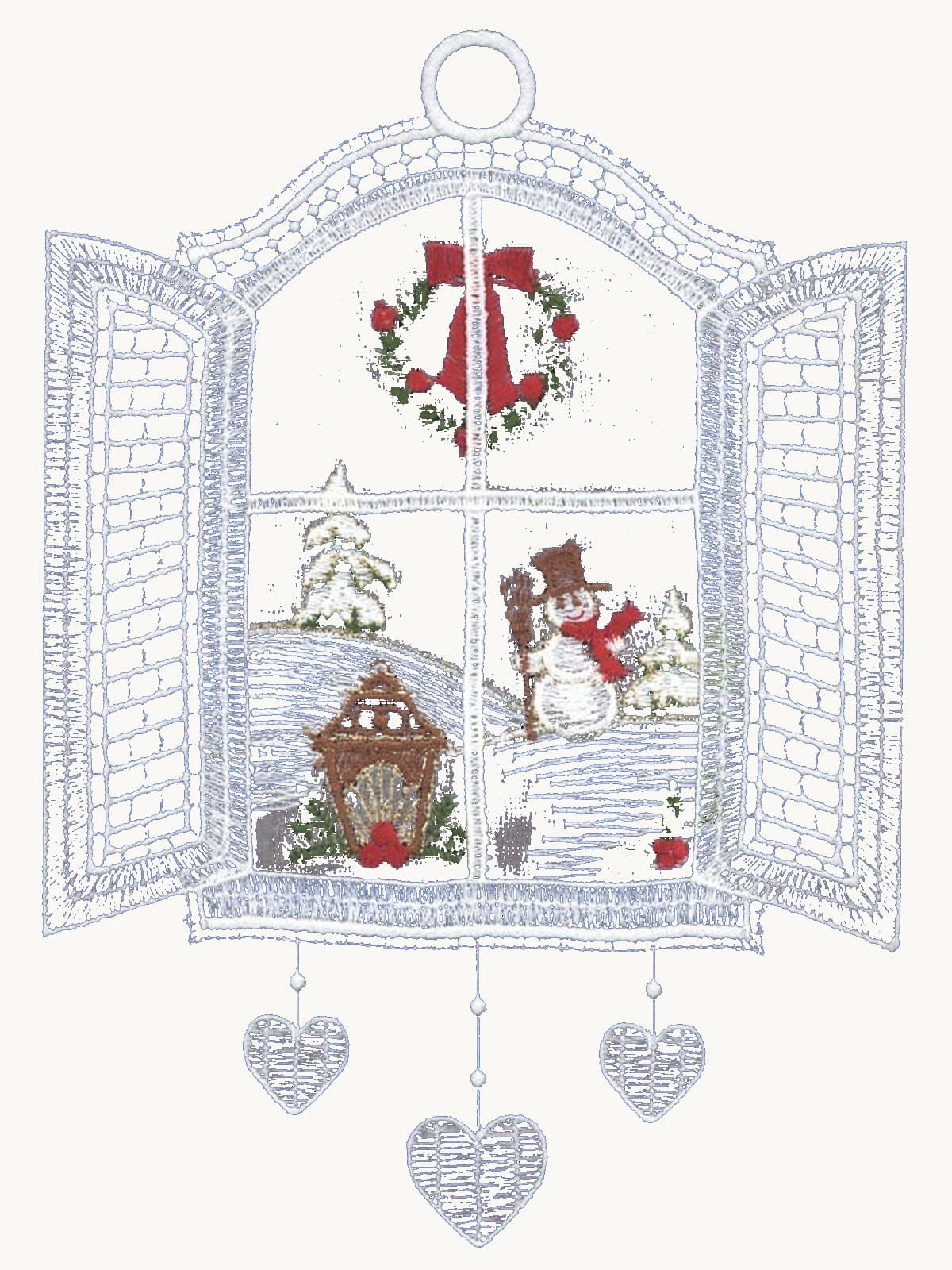 Lace window frame with snowman